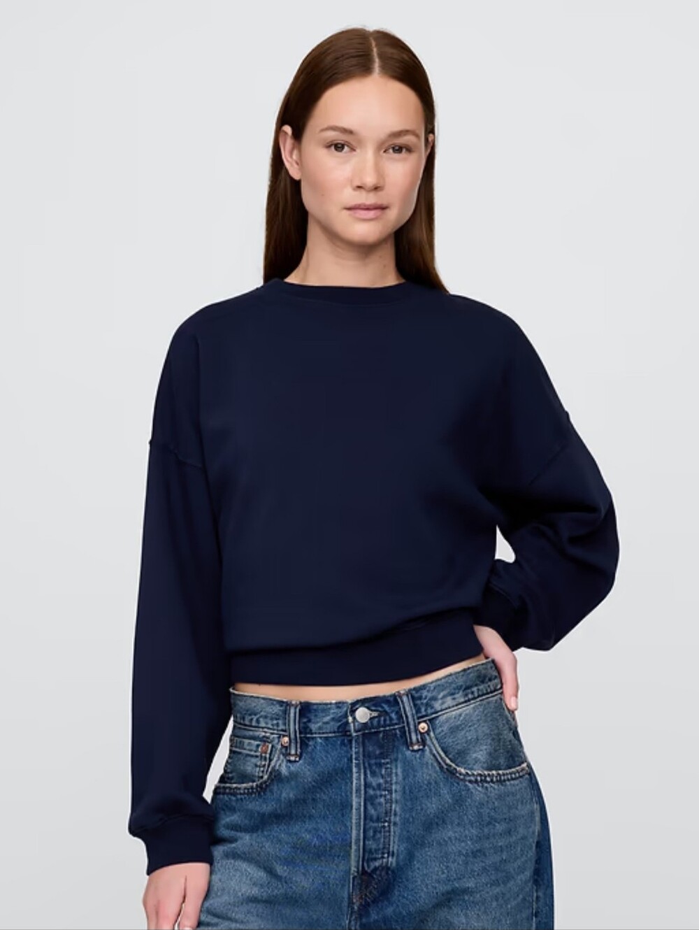 GAP Women's Navy Blue Vintage Soft Wedge Crew Slightly Cropped Sweatshirt XL